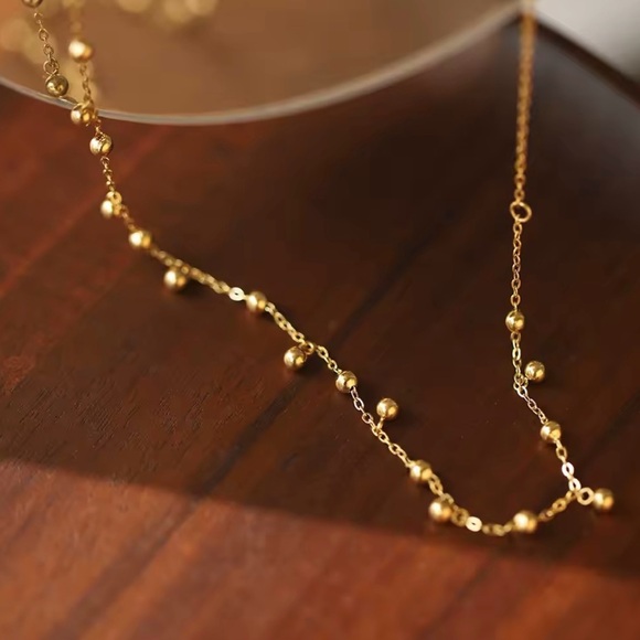18K Gold Plated Handmade Bead Ball Lace Short Chain Clavicle Raindrop Necklace - Picture 5 of 9